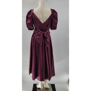 VTG Laura Ashley Formal Dress Womens 14 Burgandy V-back Puff Sleeve Cocktail NEW